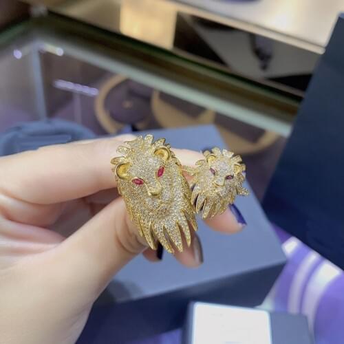 UMGODLY Fashion Yellow Gold Color Ring High Quality Luxurious Red Eyes Lion Finger Ring Pave Cubic Zirconia Women Jewelry