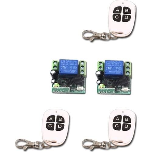 Smart Home Hot Selling Mini 12V Relay 1CH Wireless Remote Control Switch 3Transmitter+2 Receiver with 4Buttons 315/433mhz