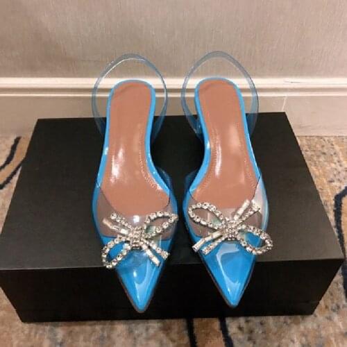 Women Shoes Summer Female PVC Slippers Chaussure Ete Femme Middle Heels Pointed Toe Shoes Ladies Crystal Fashion Outdoor