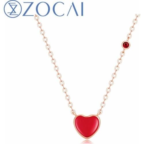 ZOCAI Romantic Heart Enamel Necklace Natural certificated 0.005ct Diamond and Ruby 18K rose gold (AU750) Necklace Special Gift