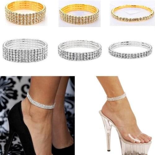 1PC Elastic Anklet Stretch Anklets Women Boho Crystal Bracelet Cheville Barefoot Sandals Pulseras Tobilleras Mujer Foot Jewelry