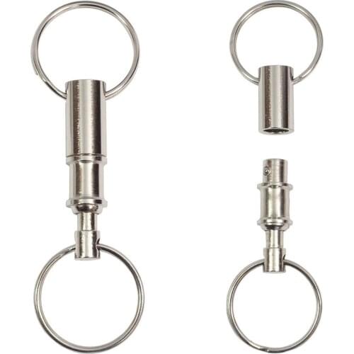 2PC Removable Keyring Quick Release Keychain Dual Detachable Key Ring Snap Lock Holder Steel Chrome Pull-Apart Key Rings