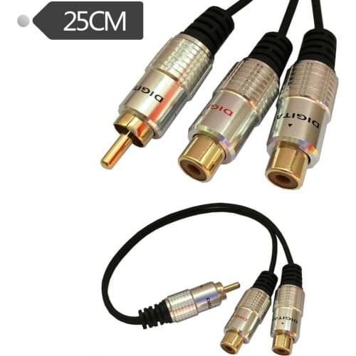 2PCS 1RCA revolution 2RCA female jack stereo AUX audio cable Y adapter for MP3 tablet speakers RCA jack cable 0.25m