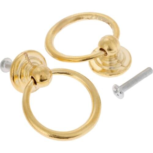 2pcs Golden Ring Knobs Vintage Handle Decor Zinc Alloy Pull w/screws Large/Small Cabinet Furniture Kitchen Drawer Simple Style