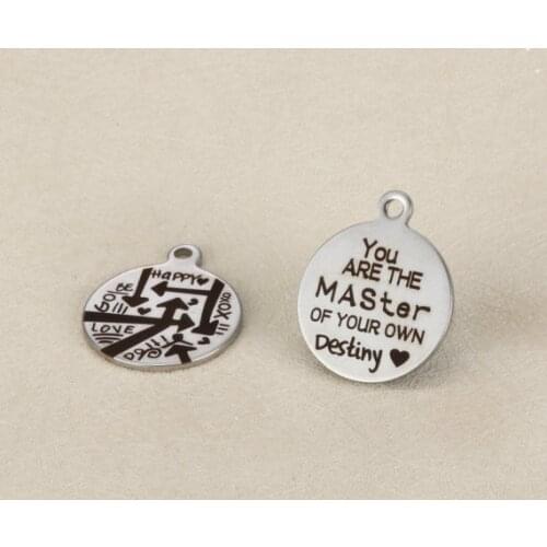 20pcs/lot 18mm New design Engraved stainless steel charms -You are the master of your own destiny Steel Charm 2 sided