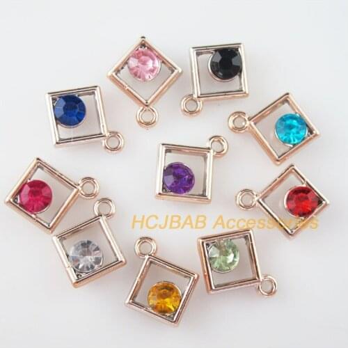 30 New Square Charms KC Gold Color Mixed Crystal Frame Pandants 15x18mm