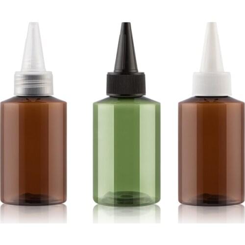 50pcs 50ml Geen Brown Empty Plastic Bottle With Pointed Mouth Cap Refillable Travel Bottle PET Shampoo Containers Shower Gel