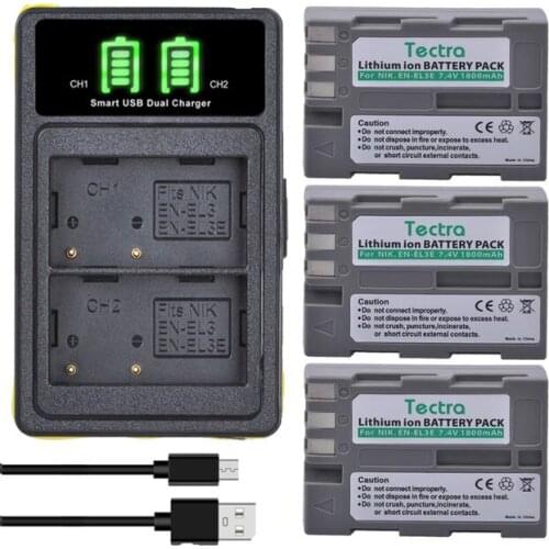 Tecrta 3pc EN-EL3e EN EL3e ENEL3e enel3e Battery Batterie+LCD display Charger for Nikon D30 D50 D70 D70S D90 D80 D100 D200 D300
