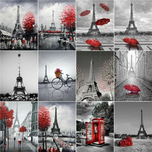 AZQSD 5d Diamond Painting Paris Red And Black Mosaic Handmade Craft Diamond Embroidery Sale Scenery Home Decoration