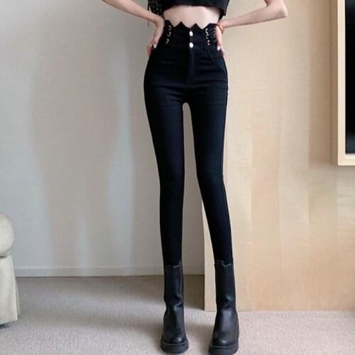 Fashion design minority personality high waist casual pants spring new slim black leggings pencil pants