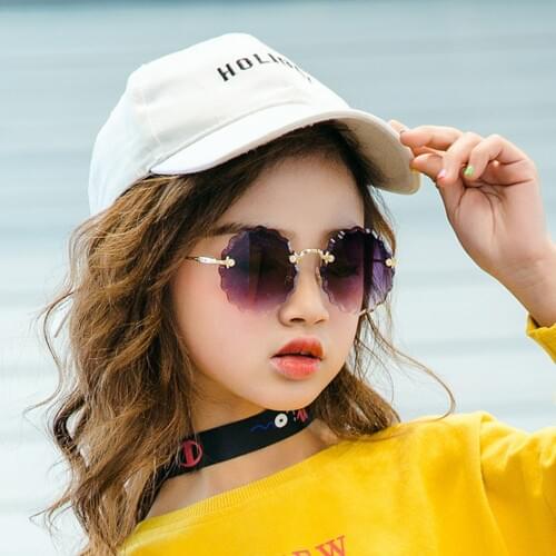 1pc Child Cute Flower Rimless Frame Sunglasses Children Kids Gray Pink Red Lens Fashion Boys Girls UV400 Protection Eyewear New