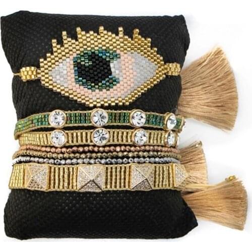 BLUESTAR Turkish Eye Bracelet MIYUKI Bracelet Rhinestone Jewelry Adjustable Tassel Pulseras Mujer Handmade Crystal Tassel