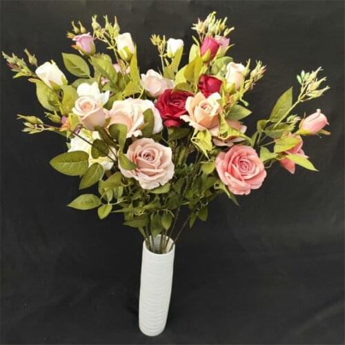 10Pcs Fake Single Stem Crescent Rose (3 heads/piece) 37" Length Simulation Autumn Roses for Home Wedding Artificial Flowers