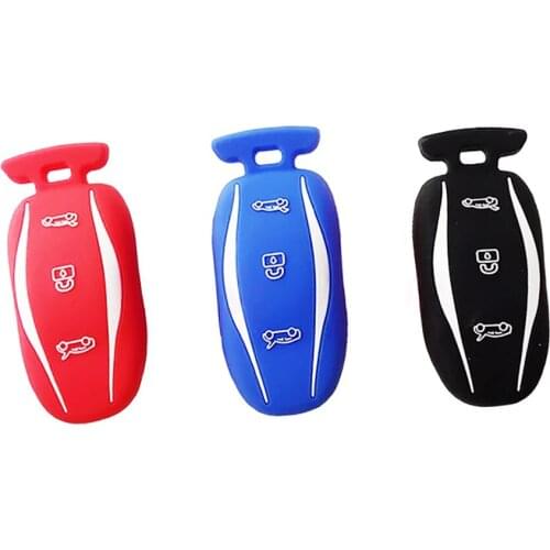 JEAZEA Silicone Car Key Cover Case Holder Remote Keyless Holder Keychain Keyring Protector Accessories For Tesla Model S
