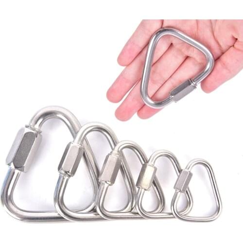 Triangle Carabiner Stainless Steel Keychain Snap Clip Hook Buckle Screw Lock Safety Lock For Rock Climbing High-altitude