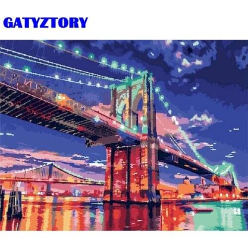 GATYZTORY Oil Painting By Numbers For Adults Diy Framed Hand Made Viaduct Night Scenery 60x75cm Framed On Canvas Wall Decor