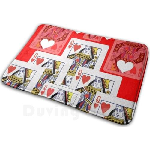 Red - White Casino Queen Heart Playing Cards Soft Non-Slip Mat Rug 536 Carpet Cushion Red White Hearts Casino Queens Art