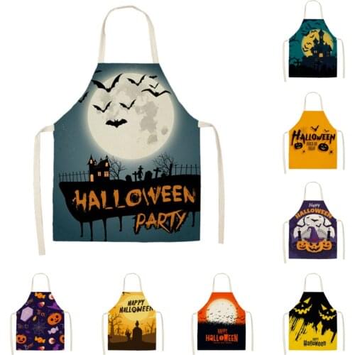 2021 Hot Sale Sleeveless New Halloween Series Apron Party Decoration Linen Apron Housework Cleaning Apron