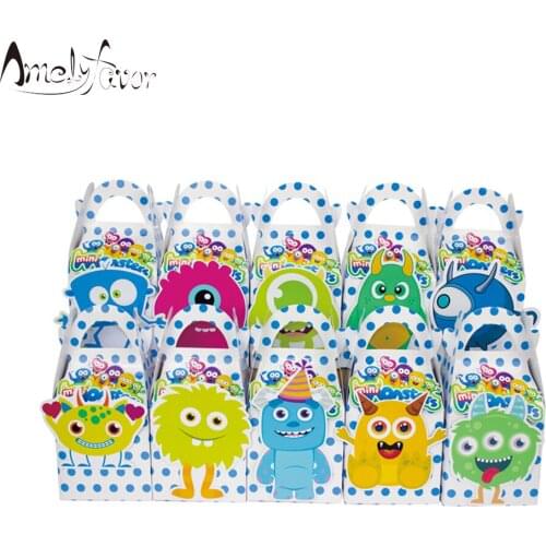 Mini Monster Theme Party Favor Box Candy Box Gift Cupcake Box Baby Shower Birthday Event Party Decorations Container Supplies