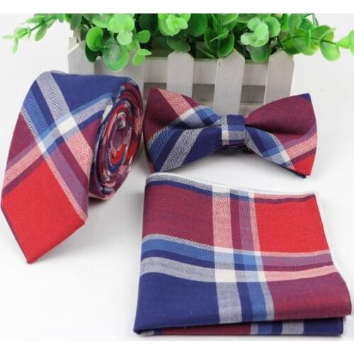 Men Cotton Neck Tie Set Three Pieces Slim Tie Necktie Bowtie Hankerchief Papillon Rainbow Wedding Bowties Cravat Corbatas