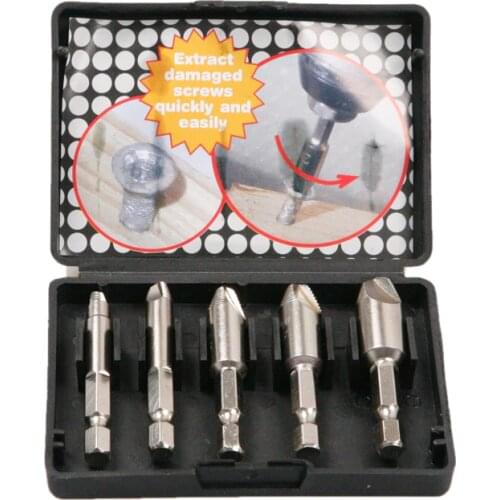 5Pcs HSS Damaged Screw Extractor Drill Bits Guide Set Broken Speed Out Easy out Screw Extractor Tools