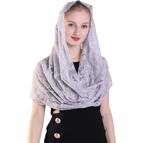 New Gray Lace Veils Mantillas for Church Headcovering HeadWrap Catholic Latin Mass mantilla negras Voile Mantillas 2019 Grey