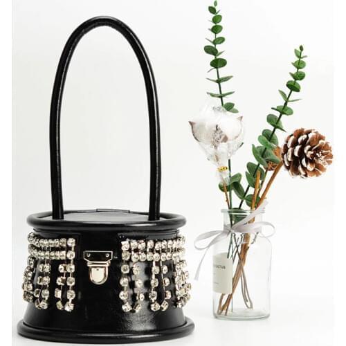 New Women PU Leather Handbags Tassel Rivets Fashion Designer Black Bucket Chain Shoulder Bags Women Messenger Bag