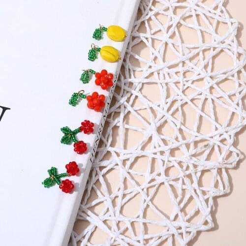 New style 30pcs/lot color print beads decoration handmade Woven cherry shape beads charms diy jewelry earring/garment accessory