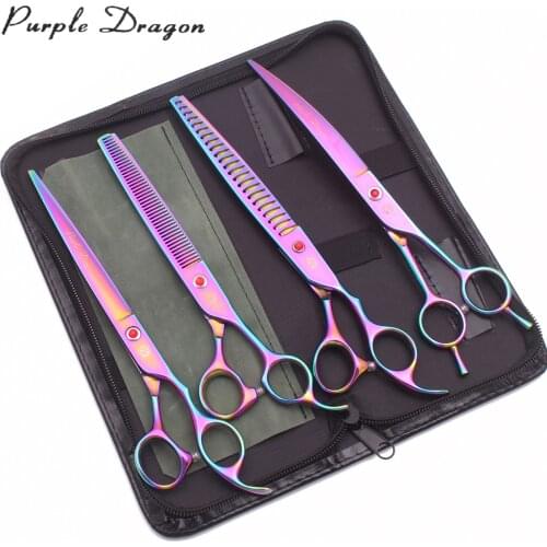 Scissors for Dog 8" Purple Dragon Japan 440C Pet Grooming Scissors Set Chunky Teeth Hair Thinning Scissors Z3005