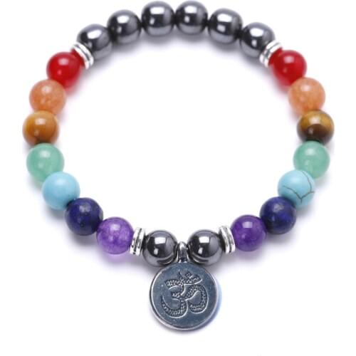 OM Lotus Yoga Seven Chakra Yoga Strings Black Hematite Beads Men Women Jewelry