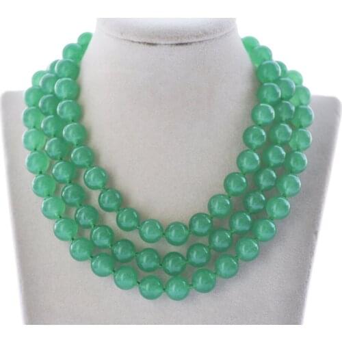 Z11026 50" 12mm Round Green Jade Bead Necklace