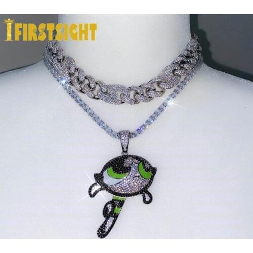 Cartoon Pendant Necklace 5MM CZ Tennis Chain Box Chain Iced Out Cubic Zircon Anime Choker Hip Hop For Men Women Fashion Jewelry