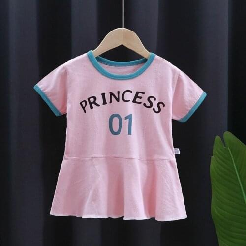 2021 New Summer Cotton Baby Girls Short Sleeves Dress Childrens Clothing Kids Princess Dresses Casual Clothes