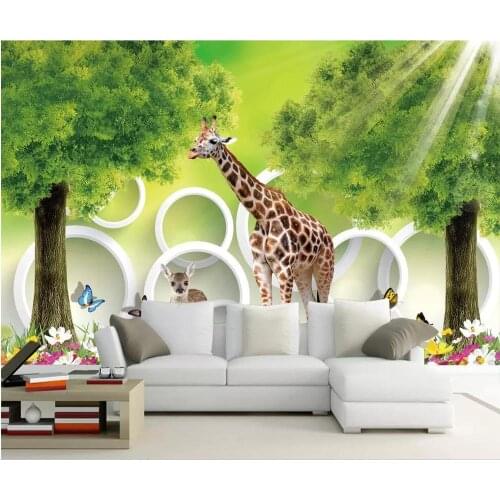Custom Photo Wallpaper 3D Stereo Circle green tree sunlight giraffe 3D background wall TV Bedroom Photo Wall Paper 3D