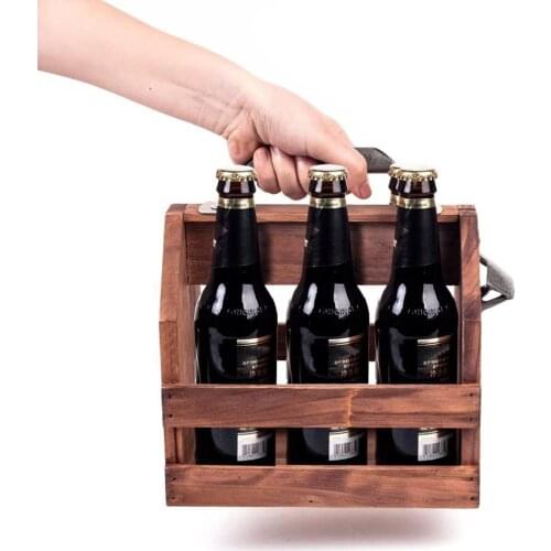 Portable Natural Wooden Bottle Caddy Drinking Wine Holder Rack With Metal Corkscrew For Outdoor Barbecues Picnics Parties