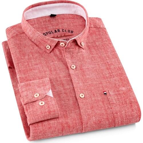 Aoliwen brand men 80%cotton linen anti pilling solid color long sleeve shirts for men Mens soft breathable classic casual shirt