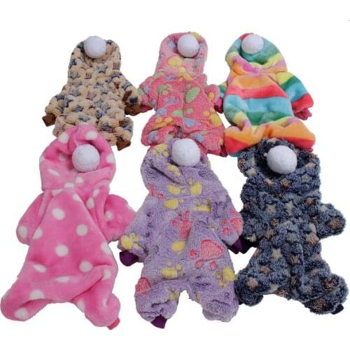 Cute Winter Thick Warm Pet Coat Stars/ Dog Foot Printed Small Dog Clothes Hooded Four-legged Soft Fleece Jacket New Year Costume