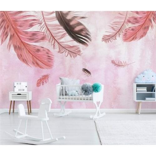Modern minimalist hand-painted pink feathers 3d wallpaper for bedroom home improvement wallpaper Background Wall Painting