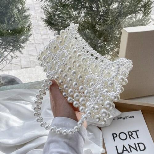 Luxury Woven Pearl Party Bags For Women 2021 New Fashion Pearl Messenger Bag Design Portable Small Square Bag