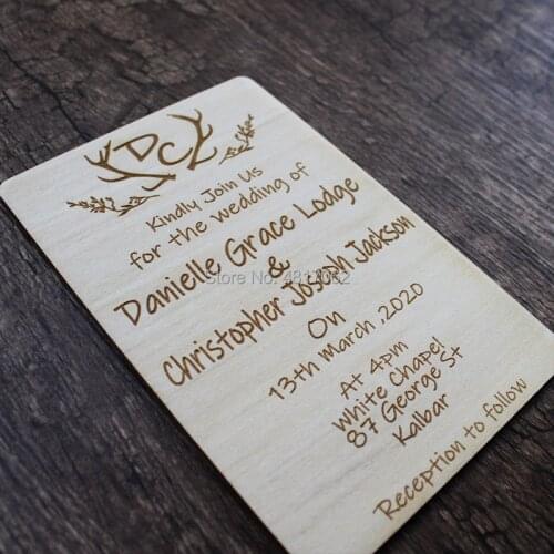 Real Wood Wedding Invitations - Rustic Antlers