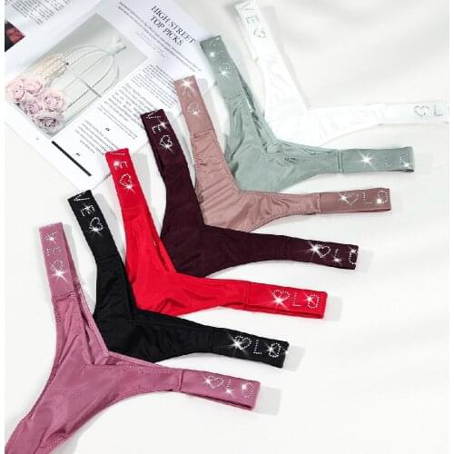 New style sexy thong panties with diamond elastic band, ladies fashion ice silk briefs and panties, ladies Five pieces five colo