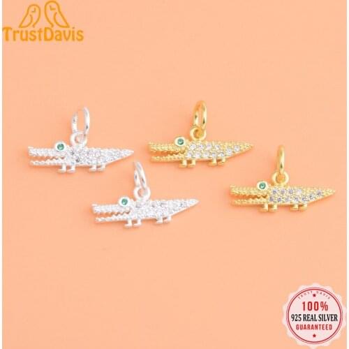 TrustDavis Real 925 Sterling Silver Small Crocodile Shiny CZ Charm Pendant Handmade DIY Accessories Fine Jewelry Wholesale HY096