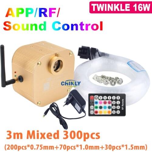 Fiber Optic Lights Smartphone APP Bluetooth Control Twinkle 16W RGBW LED Ceiling Starry Lights Kit 3m 300pcs Fiber Optical Cable