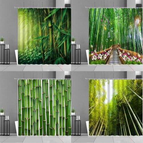 Green Namboo Forest Scenery Shower Curtains Natural Landscape Home Bathroom Bathtub Decoration Hanging Curtain Screen Waterproof