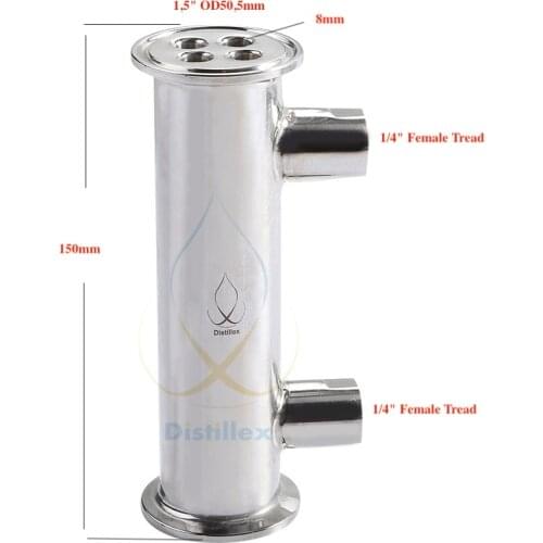 1.5" OD50.5mm Dephlegmator, Reflux, Distiller Condenser. 150mm, Sanitary Steel 304