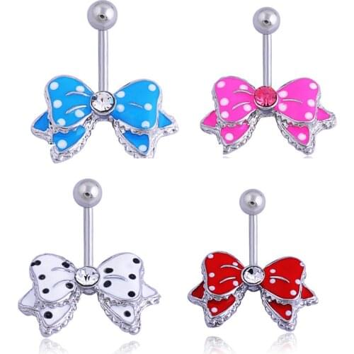 Fashion New Band 1 PC Bow Pendant Piercing Nombril 14G Anti Allergy Surgical Steel Ball Navel Earrings Piercing Nombril Argent