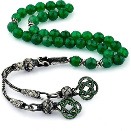 1000 Sterling Silver Handmade Rosary with Kazaz Tassel and Facet Cut Agate Stone