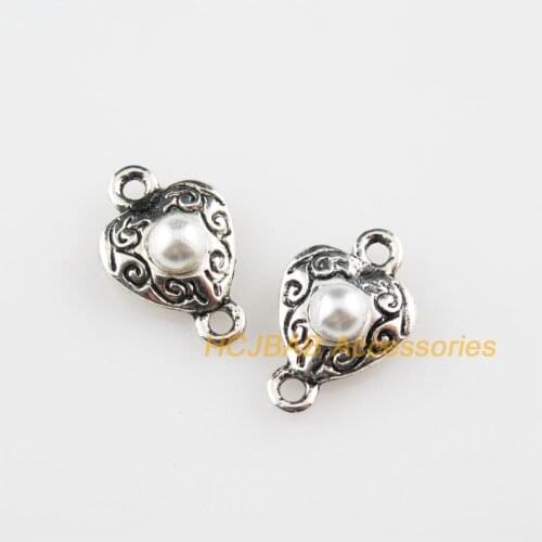 25Pcs Tibetan Silver Color White Acrylic Heart Charms Connectors 10x15mm