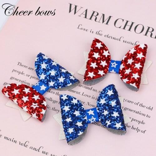 Hair Accessories 2 Pcs/lots 3" 4th Of July Glitter Hair Clips For Kids Star Flag Print Hair Bows Independence Day Hair Barrettes