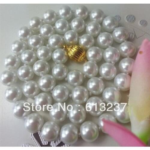 Free shipping elegant 8mm white shell simulated-pearl round beads chokers necklaces link chain jewelry making 18inch MY4184